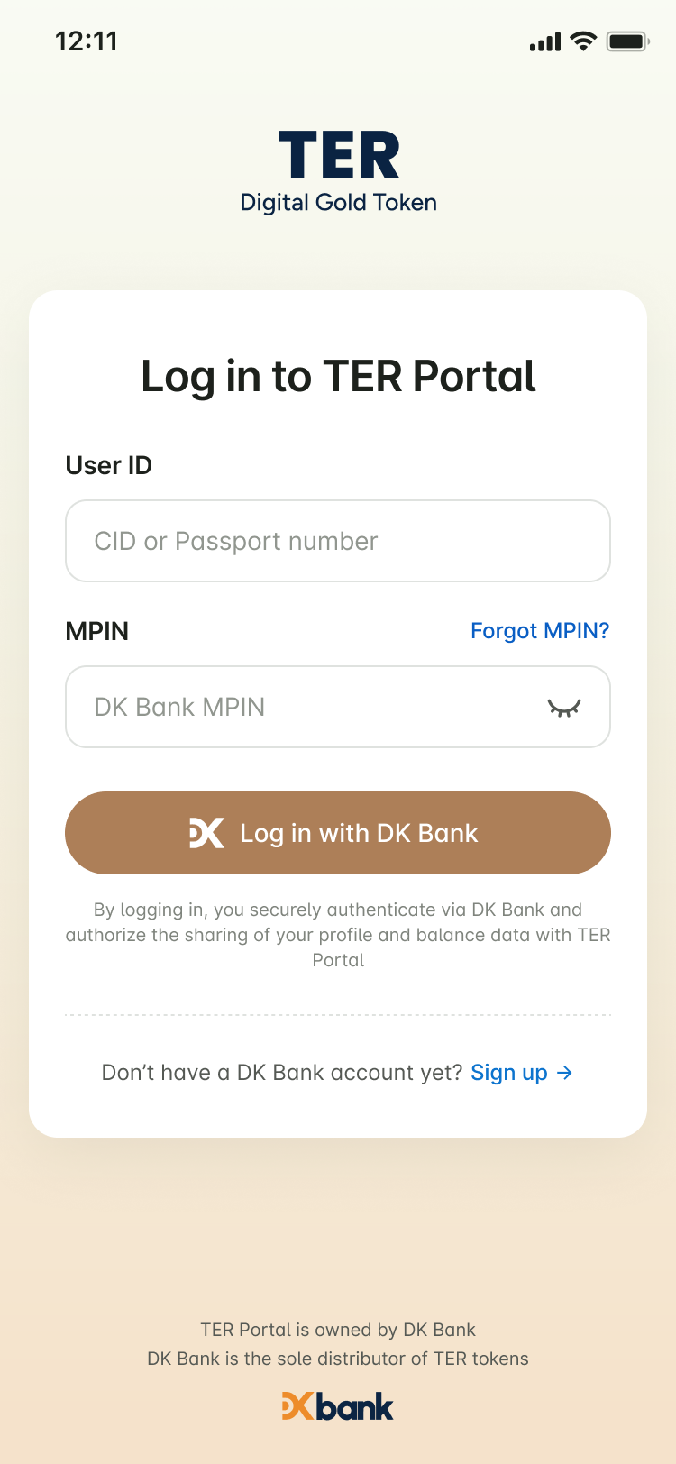 TER portal sign in screen